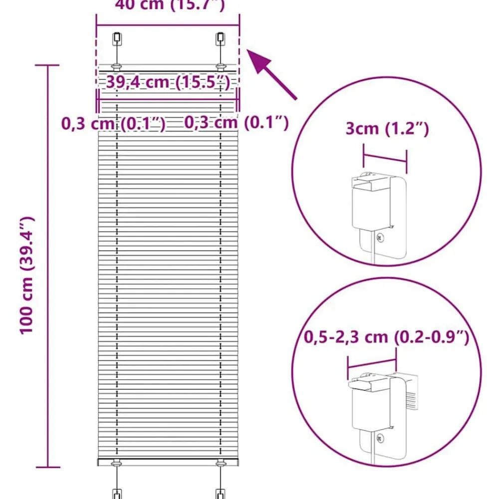 vidaXL Estor Plisado 40x100 cm Tela Ancho 39,4 cm Poliéster Crema Discount