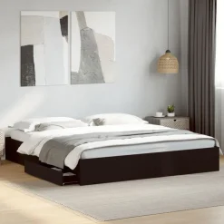vidaXL Camas Y Accesorios-Estructura cama con cajones madera ingeniería negra 200x200 cm
