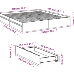 vidaXL Camas Y Accesorios-Estructura cama con cajones madera ingeniería negra 200x200 cm