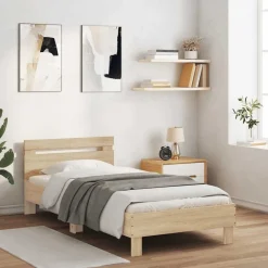 vidaXL Estructura cama con cabecero sin colchón 100x200cm Roble Sonoma Online