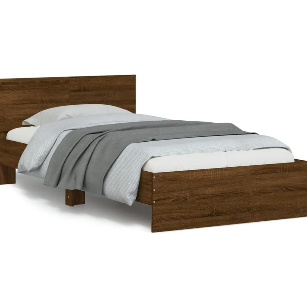 vidaXL Camas Y Accesorios-Estructura cama con cabecero sin colchón marrón roble 100x200cm