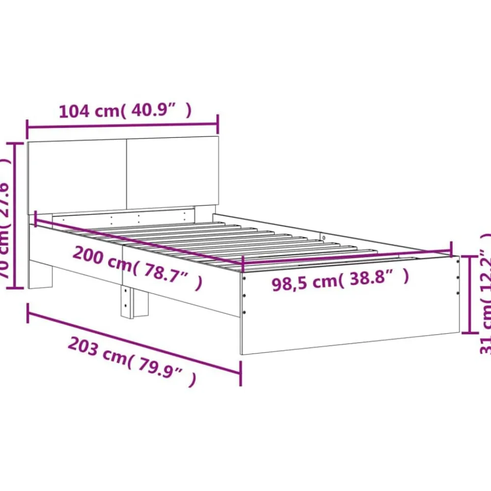 vidaXL Camas Y Accesorios-Estructura cama con cabecero sin colchón marrón roble 100x200cm