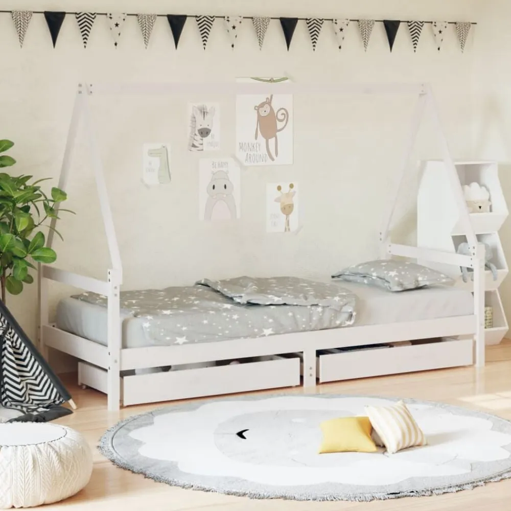 Niños vidaXL Mobiliario Para Bebés Y Niños Pequeños-Estructura cama niños con cajones madera pino 80x200 cm