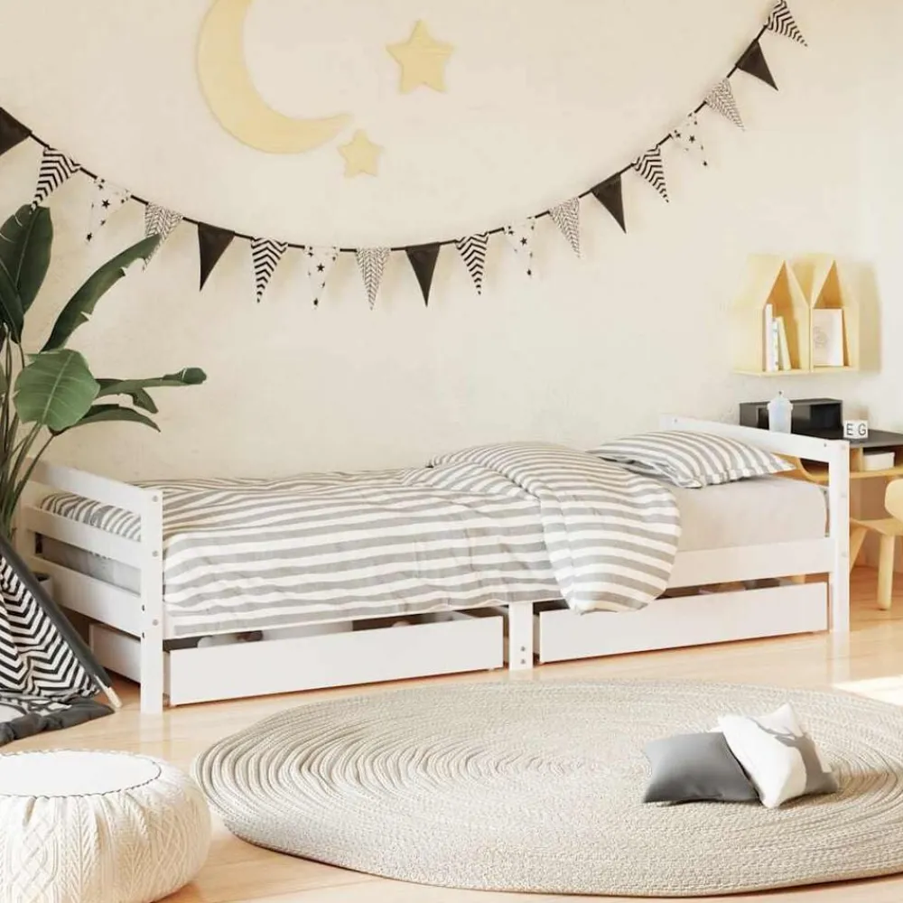 Niños vidaXL Mobiliario Para Bebés Y Niños Pequeños-Estructura cama niños con cajones madera pino 80x200 cm