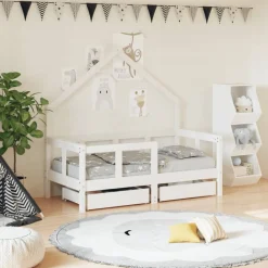 vidaXL Estructura cama niños con cajones madera pino 70x140 cm Blanco Outlet