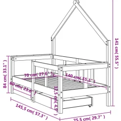 vidaXL Estructura cama niños con cajones madera pino 70x140 cm Blanco Outlet