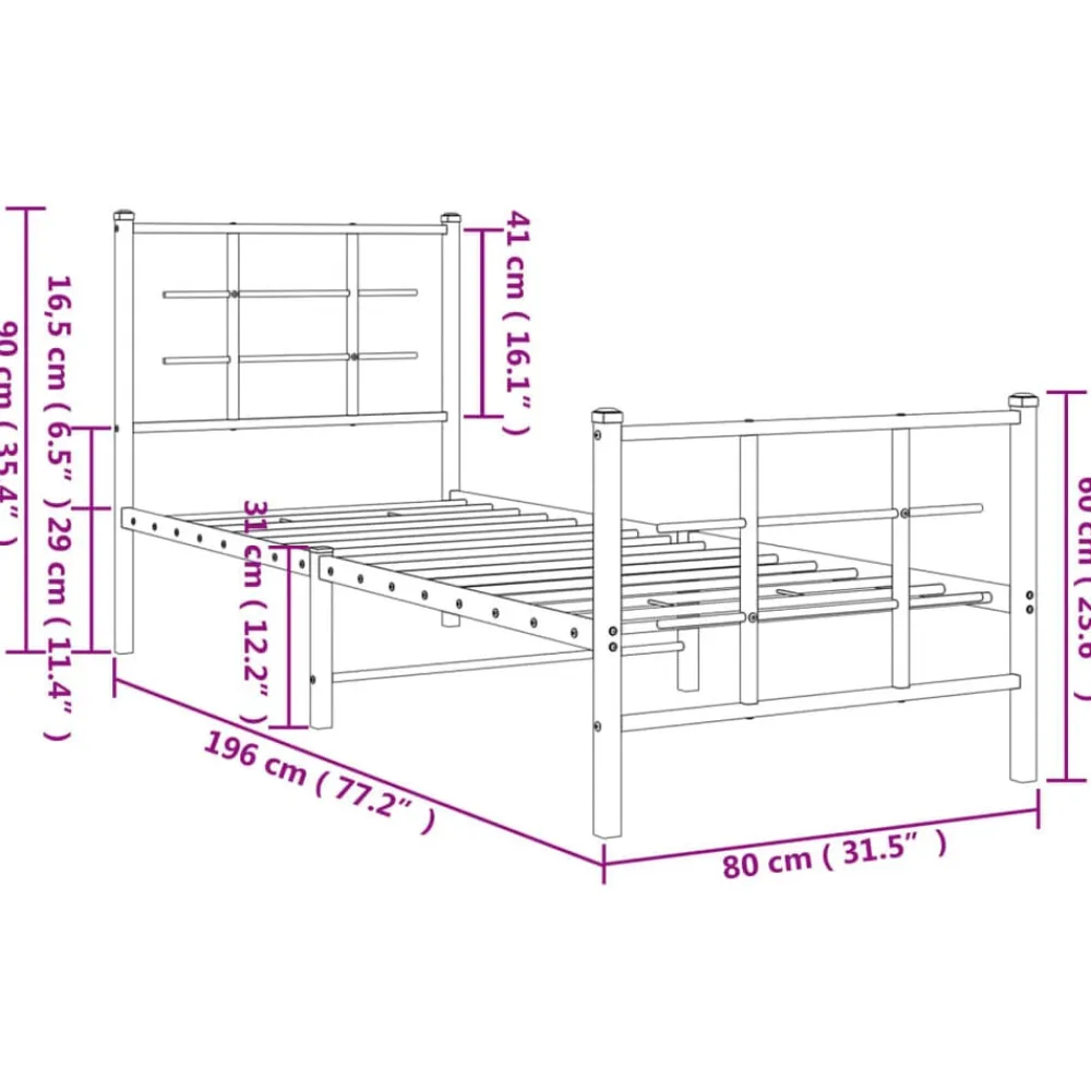 vidaXL Estructura cama sin colchón con estribo metal 75x190 cm Blanco Sale
