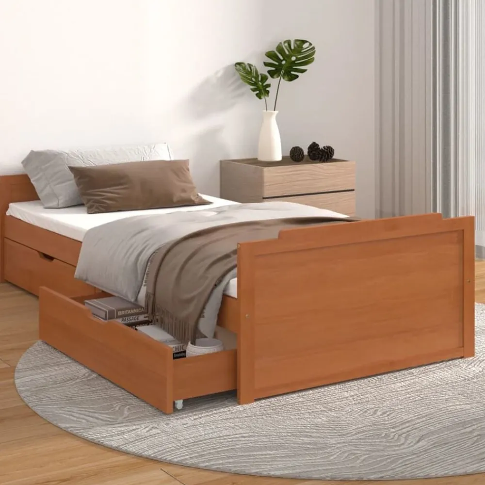 vidaXL Camas Y Accesorios-Estructura cama sin colchón madera pino marrón miel 90x200 cm