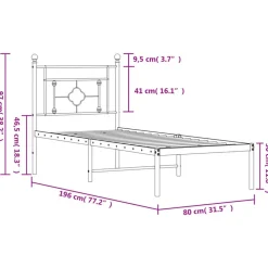 vidaXL Camas Y Accesorios-Estructura cama sin colchón con cabecero metal 75x190 cm