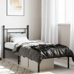 vidaXL Estructura cama sin colchón con cabecero metal 75x190 cm Negro New