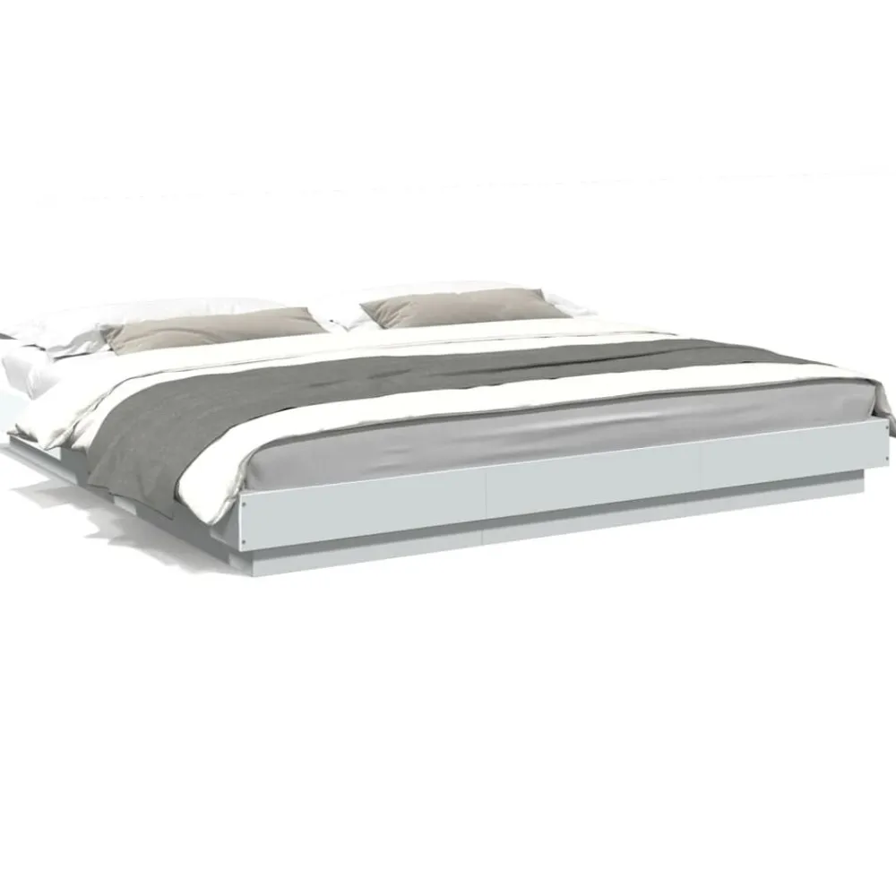 vidaXL Camas Y Accesorios-Estructura cama y luces LED madera ingeniería blanca 200x200 cm