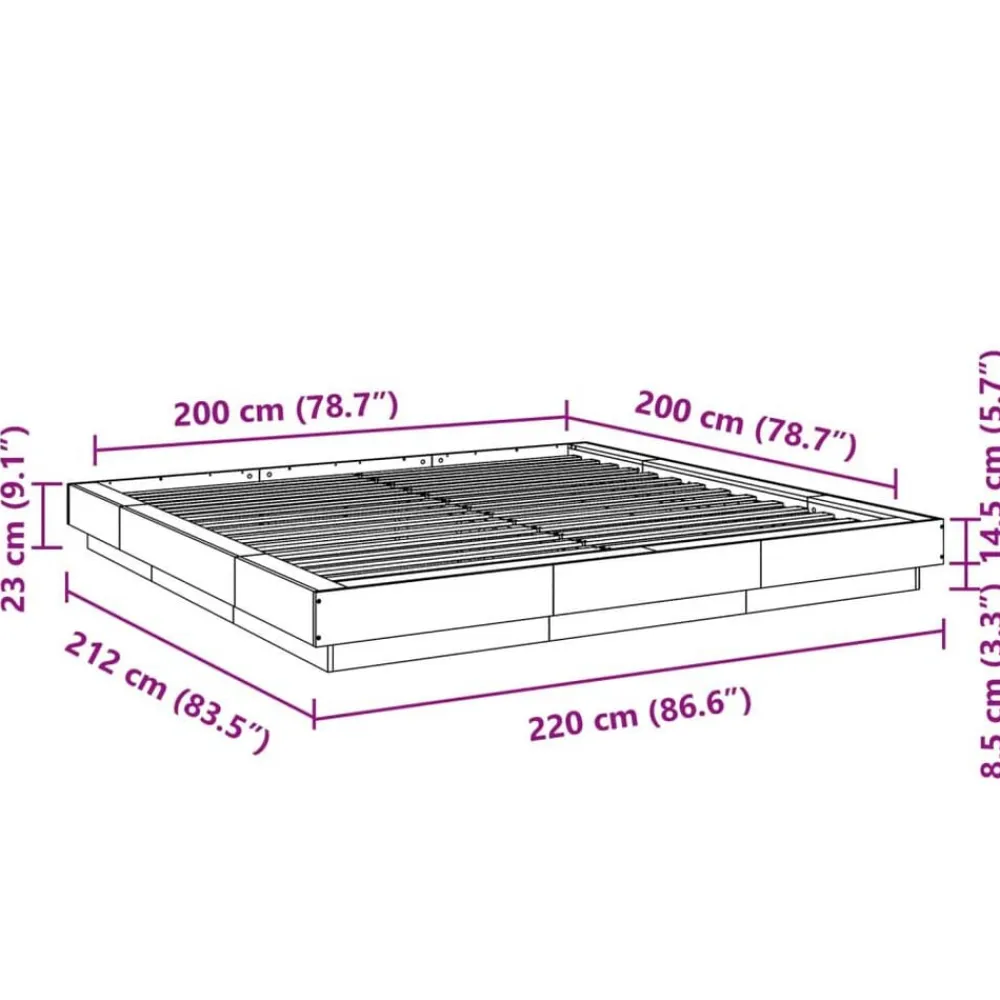 vidaXL Camas Y Accesorios-Estructura cama y luces LED madera ingeniería blanca 200x200 cm