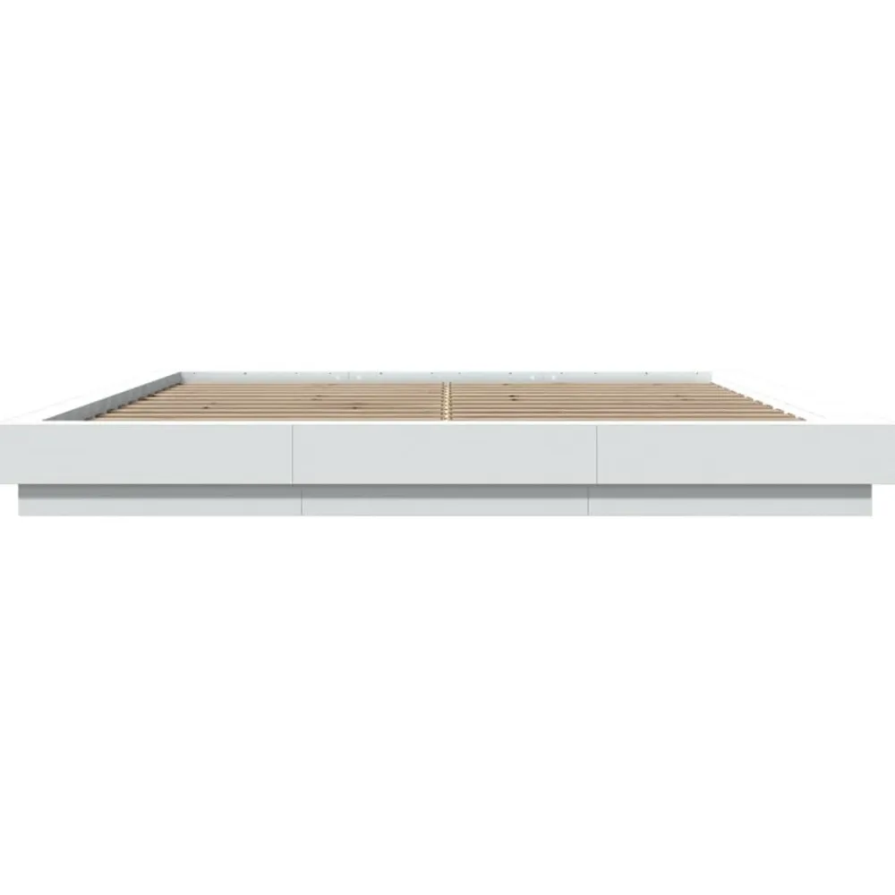 vidaXL Camas Y Accesorios-Estructura cama y luces LED madera ingeniería blanca 200x200 cm