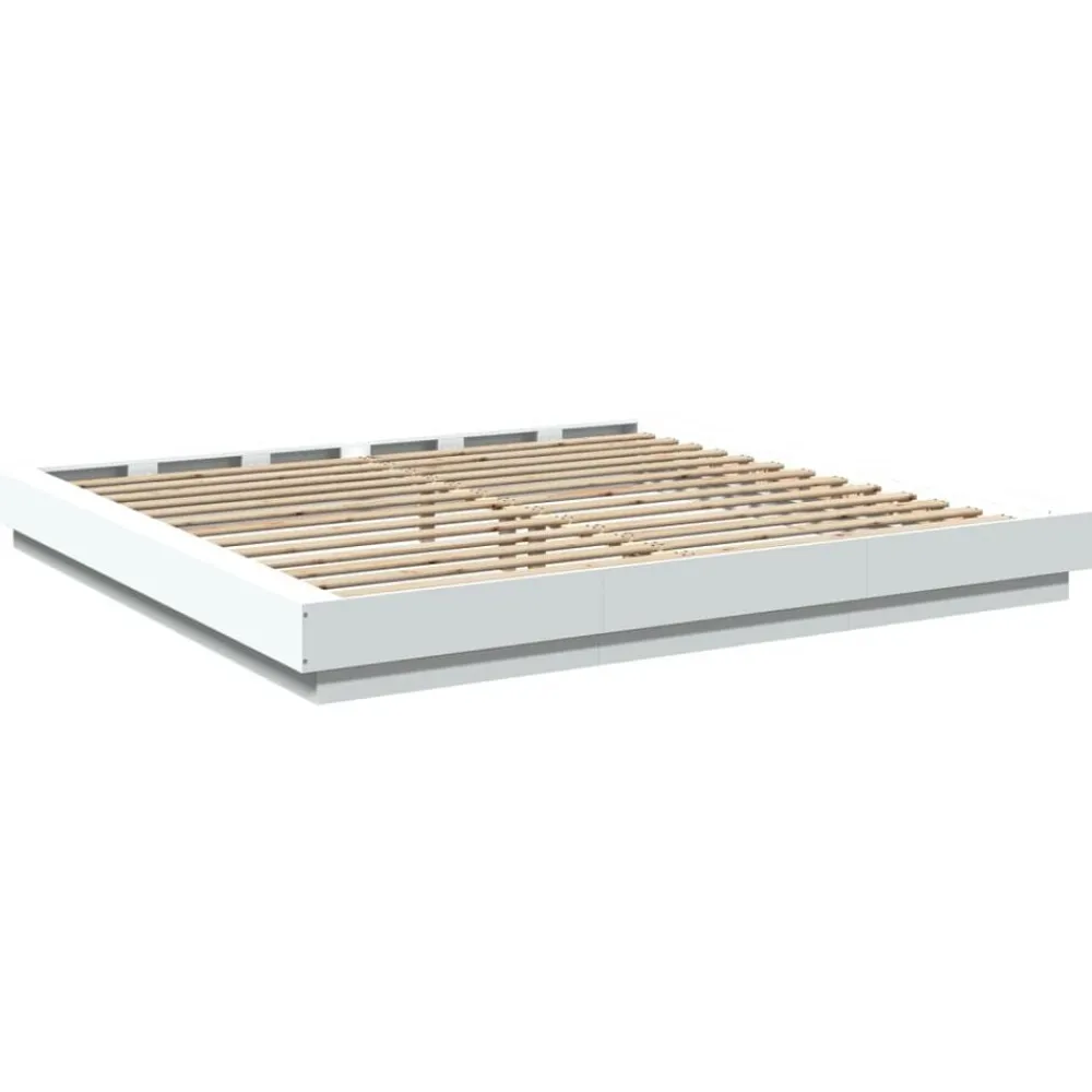 vidaXL Camas Y Accesorios-Estructura cama y luces LED madera ingeniería blanca 200x200 cm