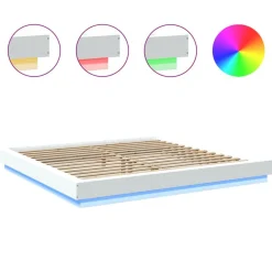 vidaXL Camas Y Accesorios-Estructura cama y luces LED madera ingeniería blanca 200x200 cm