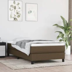 vidaXL Camas Y Accesorios-Estructura de cama con somier tela marrón oscuro 80x200 cm
