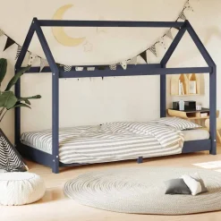 vidaXL Estructura de cama infantil madera maciza pino 70x140 cm Gris