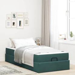 vidaXL Camas Y Accesorios-Estructura de cama con colchón 2 pcs Verde Terciopelo