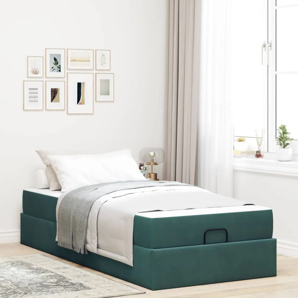 vidaXL Camas Y Accesorios-Estructura de cama con colchón 2 pcs Verde Terciopelo