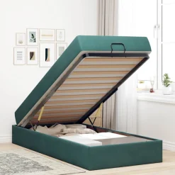 vidaXL Camas Y Accesorios-Estructura de cama con colchón 2 pcs Verde Terciopelo