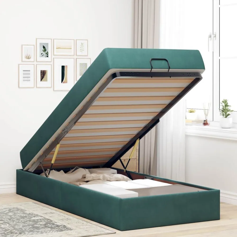 vidaXL Camas Y Accesorios-Estructura de cama con colchón 2 pcs Verde Terciopelo