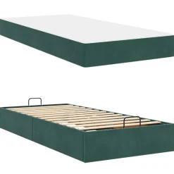 vidaXL Camas Y Accesorios-Estructura de cama con colchón 2 pcs Verde Terciopelo