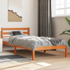 vidaXL Estructura de cama sin colchón madera maciza marrón 75x190 cm Marr&oacute;n cera Sale