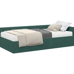 vidaXL Estructura de Cama Esquina con Colchón 2 pcs Verde Terciopelo Verde oscuro New