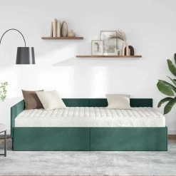 vidaXL Estructura de Cama Esquina con Colchón 2 pcs Verde Terciopelo Verde oscuro New