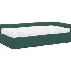 vidaXL Estructura de Cama Esquina con Colchón 2 pcs Verde Terciopelo Verde oscuro New