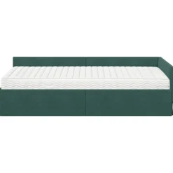 vidaXL Estructura de Cama Esquina con Colchón 2 pcs Verde Terciopelo Verde oscuro New