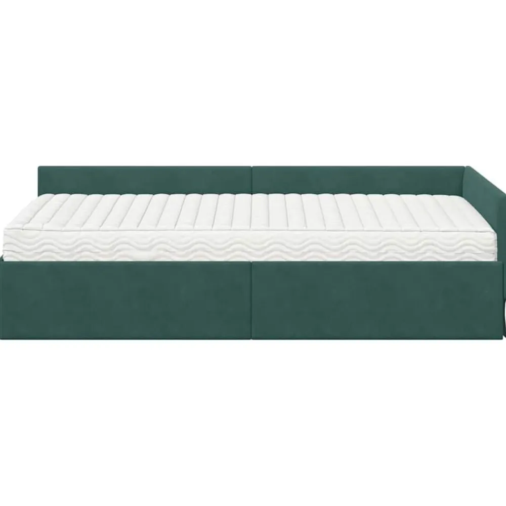 vidaXL Estructura de Cama Esquina con Colchón 2 pcs Verde Terciopelo Verde oscuro New