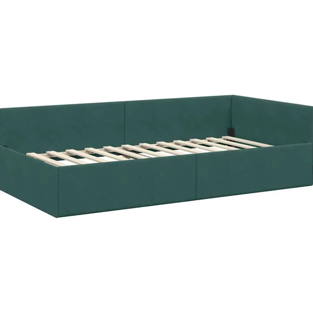 vidaXL Estructura de Cama Esquina con Colchón 2 pcs Verde Terciopelo Verde oscuro New