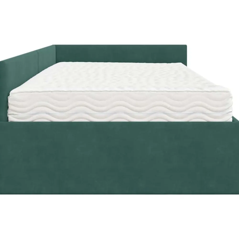 vidaXL Estructura de Cama Esquina con Colchón 2 pcs Verde Terciopelo Verde oscuro New