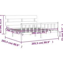vidaXL Estructura de cama con cabecero madera maciza 200x200 cm Gris Outlet