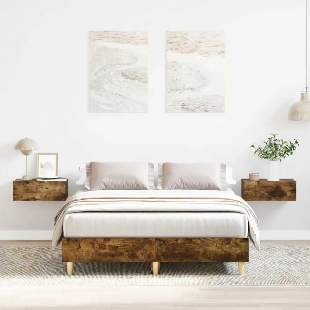 vidaXL Estructura de cama sin colchón madera 120x200 cm Roble ahumado Online