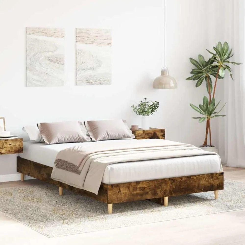 vidaXL Estructura de cama sin colchón madera 120x200 cm Roble ahumado Online