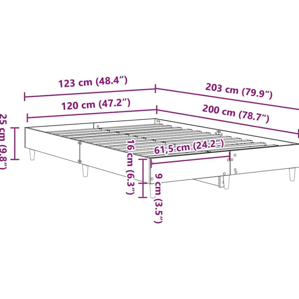 vidaXL Estructura de cama sin colchón madera 120x200 cm Roble ahumado Online
