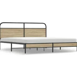 vidaXL Estructura de cama sin colchón metal 180x200 cm Roble ahumado Outlet
