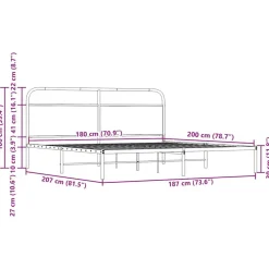 vidaXL Estructura de cama sin colchón metal 180x200 cm Roble ahumado Outlet
