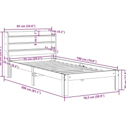 vidaXL Camas Y Accesorios-Estructura de cama con cabecero madera pino 75x190 cm