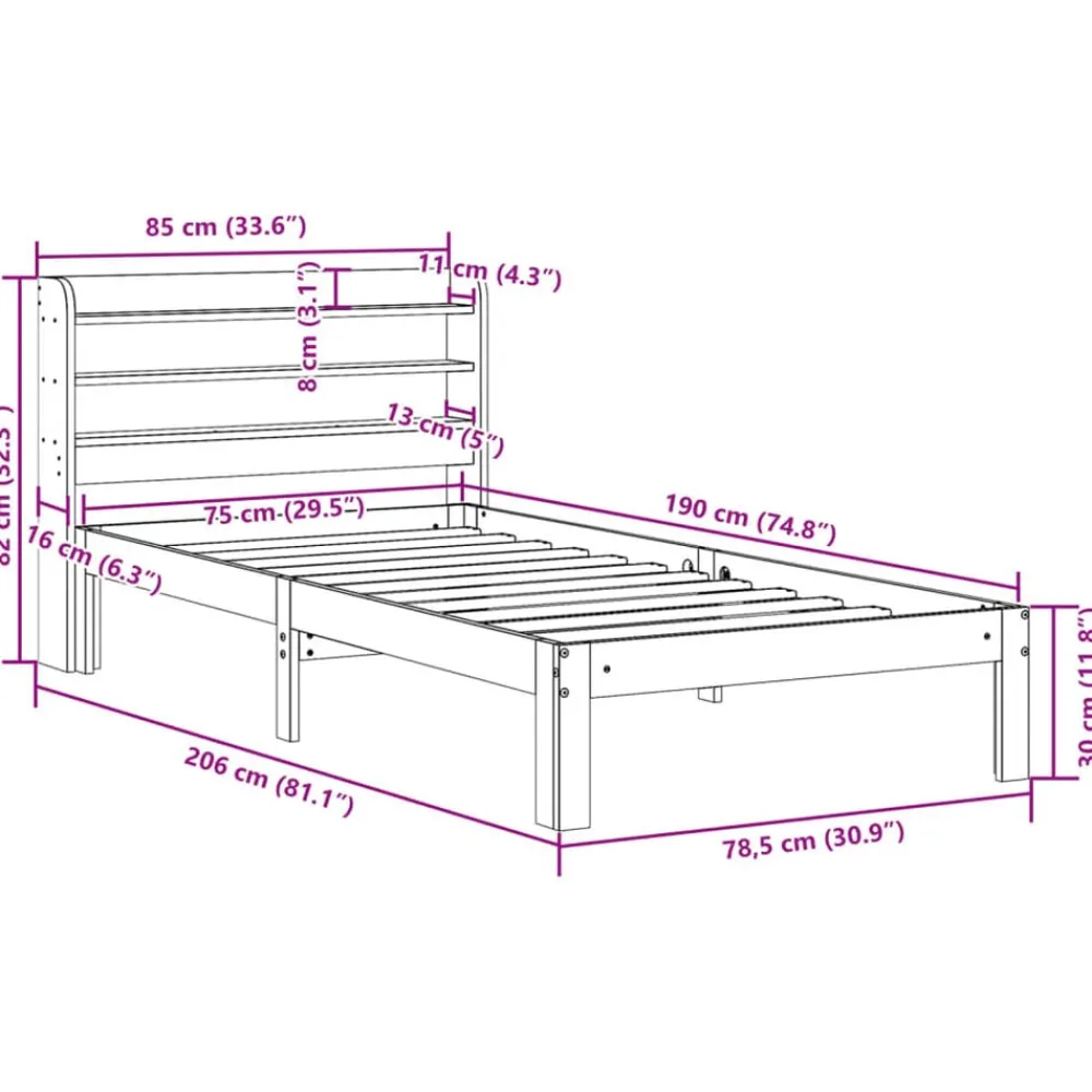 vidaXL Camas Y Accesorios-Estructura de cama con cabecero madera pino 75x190 cm