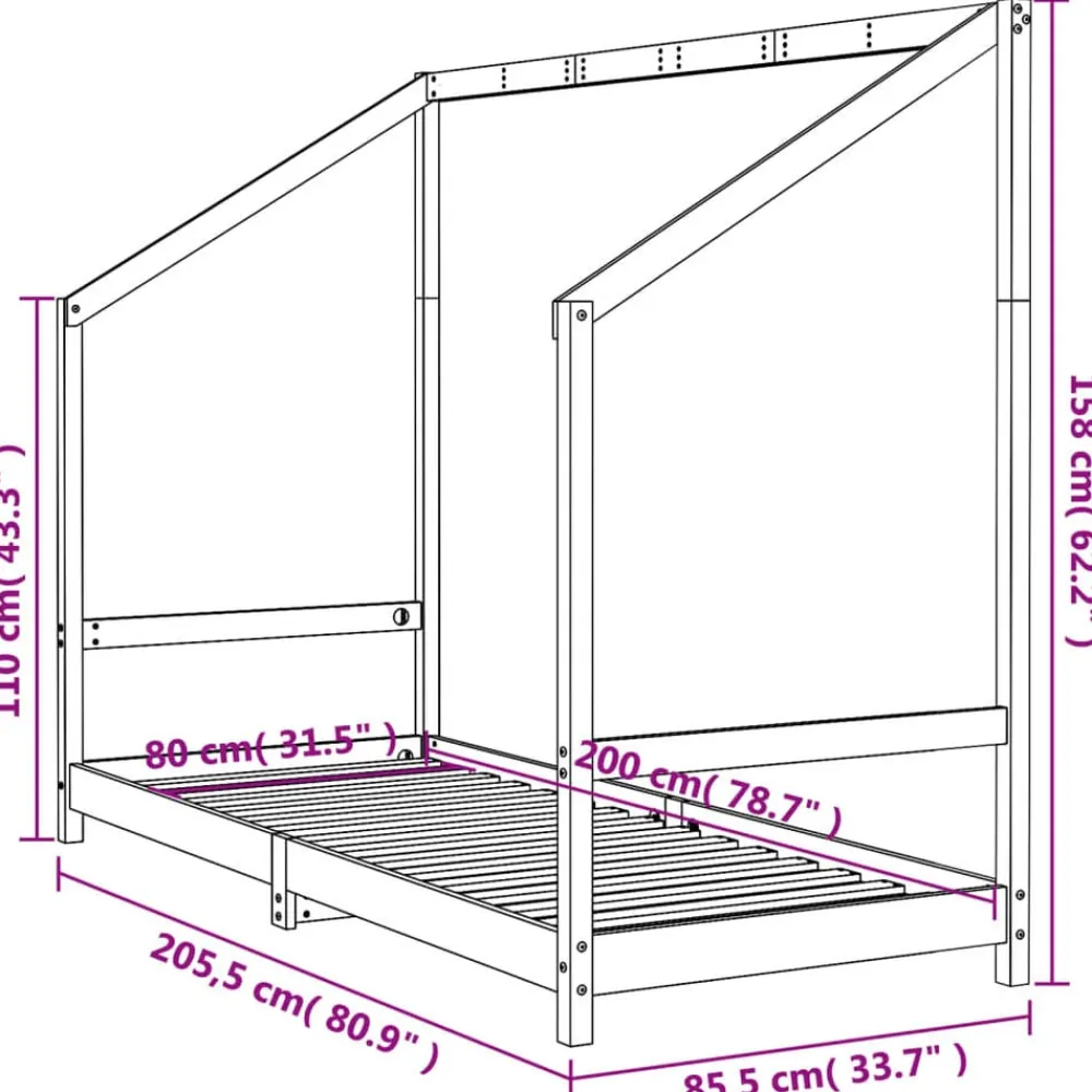 Niños vidaXL Mobiliario Para Bebés Y Niños Pequeños-Estructura de cama para niños madera de pino 80x200 cm