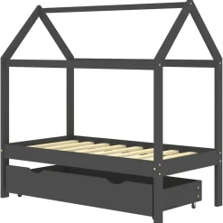 Niños vidaXL Mobiliario Para Bebés Y Niños Pequeños-Estructura de cama infantil y cajón madera pino gris 70x140cm
