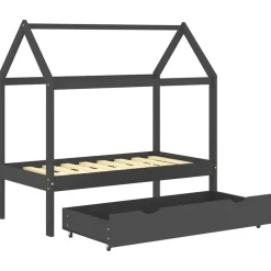 Niños vidaXL Mobiliario Para Bebés Y Niños Pequeños-Estructura de cama infantil y cajón madera pino gris 70x140cm
