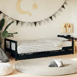 Niños vidaXL Mobiliario Para Bebés Y Niños Pequeños-Estructura de cama niños con cajones madera pino 80x200cm