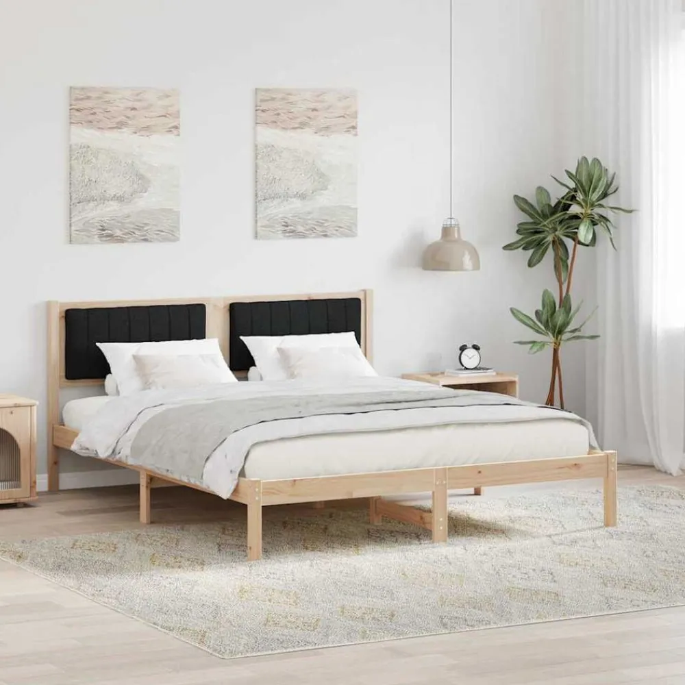 vidaXL Estructura de Cama con Cabecera Tapizada Negro 160 x 200 cm Marrón y negro Hot