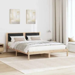 vidaXL Estructura de Cama con Cabecera Tapizada Negro 160 x 200 cm Marrón y negro Hot