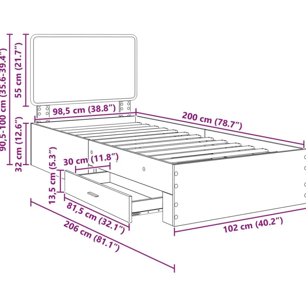 vidaXL Estructura de cama con cabecera Roble Marrón 100 x 200 cm Marrón roble Hot