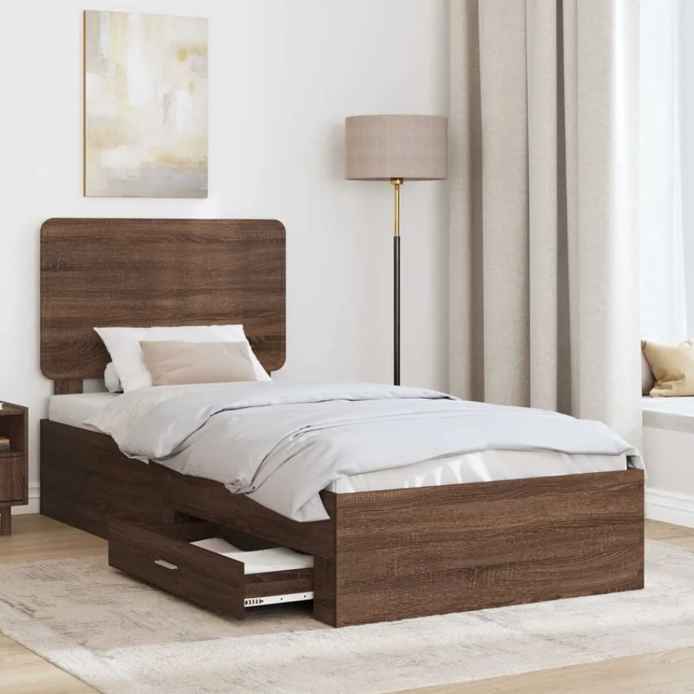 vidaXL Estructura de cama con cabecera Roble Marrón 100 x 200 cm Marrón roble Hot